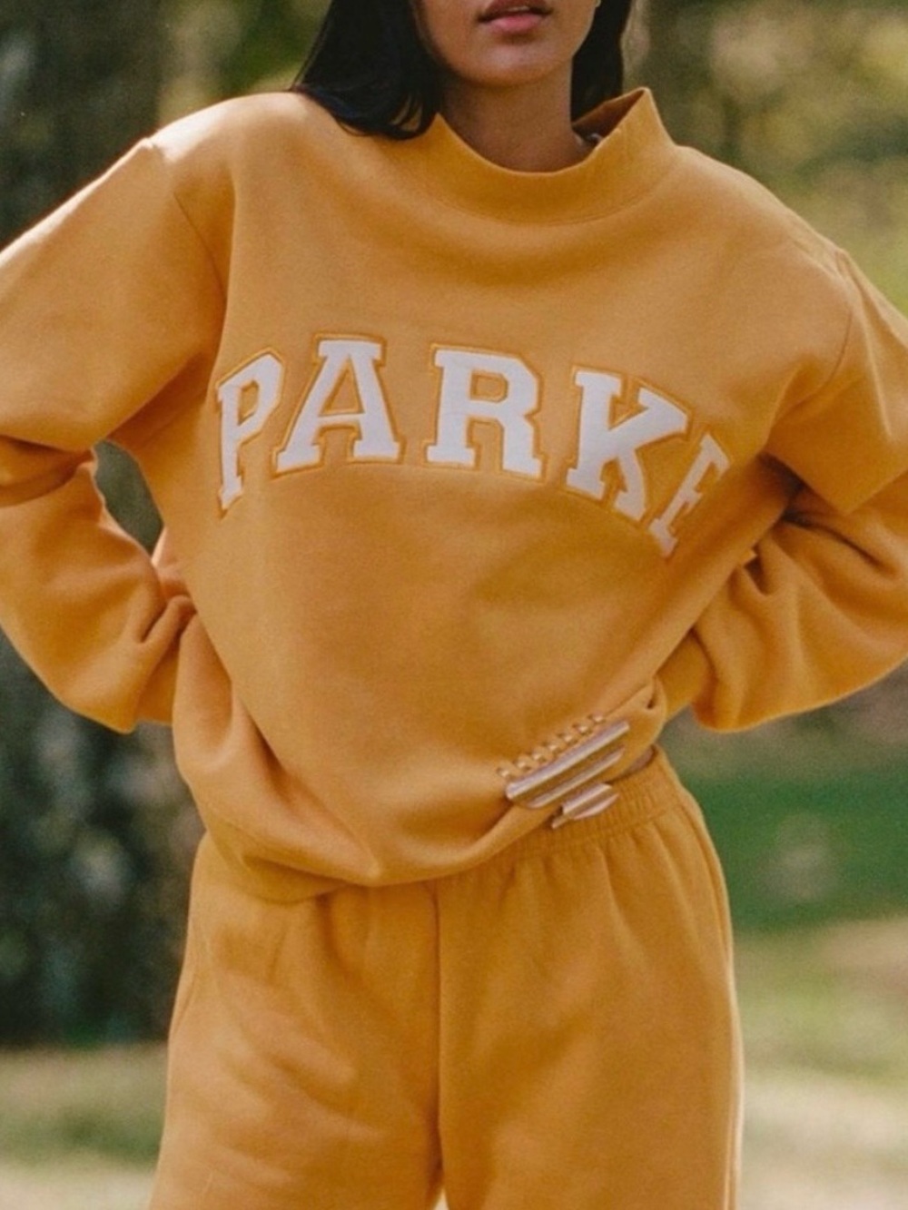 Parke varsity mockneck sweatshirt in apricot